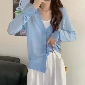 3컬러 여름 시원한 소재 얇은 시스루 가디건 브이넥