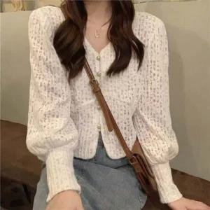 여성 브이넥 패션 깃털 가디건 러블리 봄 가을 아우터