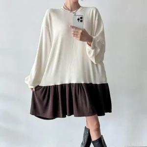 여성 투톤 퍼프 프릴 미니 원피스 빅사이즈 가을용