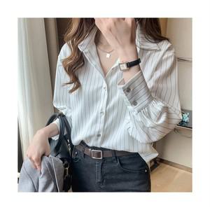 SAHINER 가을 여성 스트라이프 긴팔셔츠 오피스룩 데일리 루즈핏 블라우스 LJACS71