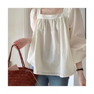 SAHINER 봄가을 여성 스퀘어넥 벌룬소매 루즈핏 긴팔 블라우스 ACS78