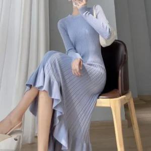 니트 하객룩 롱원피스 밑단 나들이 프릴 3컬러 (47IOh)