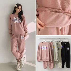 여성 기모 나염 맨투맨 티셔츠 조거팬츠 트레이닝 세트 츄리닝 셋업 투피스 -WPST0301- 겨울