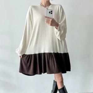 |KSO581C|여성 투톤 퍼프 프릴 미니 원피스 빅사이즈 가을용