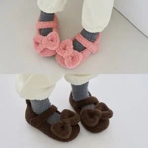 [베이비잼]발소리 뽀글이 왕리본 퍼 겨울 아기 유아 아동 여아 털 플랫 신발 털신