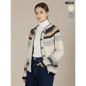 [하프클럽/BNX]여성 울 혼방 노르딕 후드 가디건