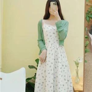 [하프클럽/]아레니아 끈나시 원피스 여성용 여름 롱 꽃무늬 플라워 중년 여