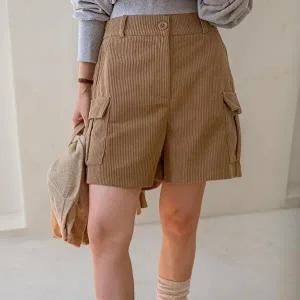[옷자락]여성 골덴 카고 반바지 러블리 4부 가을 뒷밴드 반바지