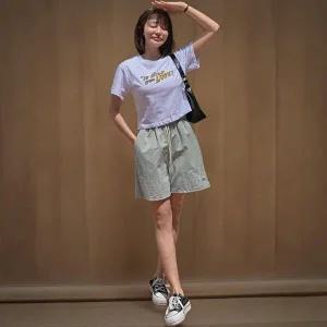 [신상오픈런]|KMP9088|여성 키치무드 자수 레터링 4부 반바지