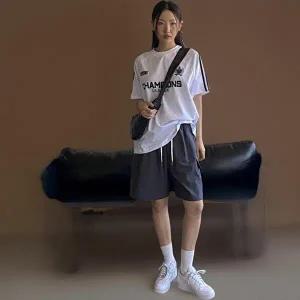 [신상오픈런]|KMP9085|여성 키치무드 면반바지 허리스트링 밴딩 건빵 스타일