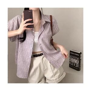 라라홀리 빈티지 걸리쉬 체크 루즈 롤업 반팔 셔츠