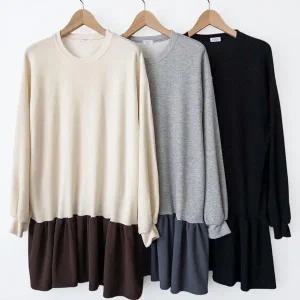 [하프클럽/]여성용 투톤 프릴 퍼프 미니 원피스 빅사이즈 가을 패션