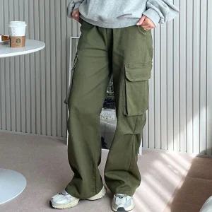 윙클 카고 와이드팬츠 건빵주머니 허리밴딩 힙한 여자기모바지 여성면 여성융 여성통 배기 골덴 조거 슬랙
