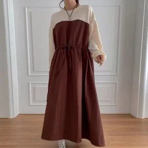 [하프클럽/]빅사이즈 510 탑배색허리매듭원피스 DPOV458