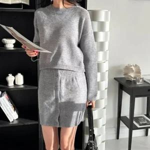 여자 세트 단추 투피스 스커트 미니 니트 1P 치마