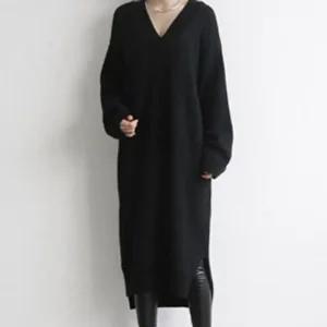 여성 원피스 하객 긴팔 롱원피스 브이넥 니트 치마