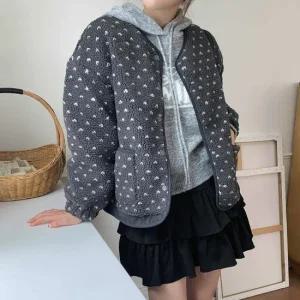 여성 러블리 하트무늬 뽀글이 후리스 노카라 점퍼