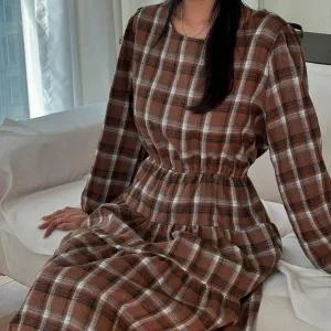 [하프클럽/]빅사이즈 510 이지셔링체크롱원피스 DYPS980