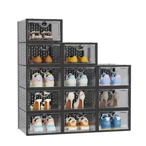 에키세미오 12팩 클리어 신발 보관함 사이즈 11, 옷장용 정리함 플라스틱 스태커블 진열 케이스 홀더 통, 스니커즈 헤드용 보관함, 블랙