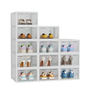 에키세미오 12팩 클리어 신발 보관함 사이즈 11, 옷장용 정리함 플라스틱 스태커블 진열 케이스 홀더 통, 스니커즈 헤드용 화이트