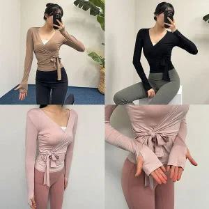 크로스랩애슬탑 요가복 랩티셔츠 필라테스 긴팔 핑거