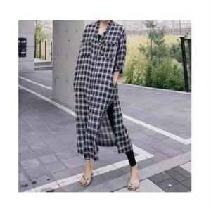 에쉬울프 여자 롱체크셔츠 롱루즈핏블라우스 롱남방