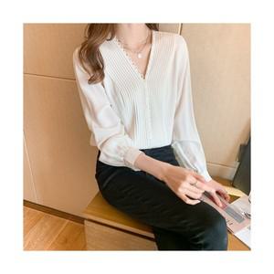 이유무무 NQ-245 여성 셔츠 주름 실크 긴팔 단추 블라우스