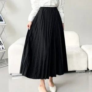 깔끔한 주름 심플 데일리 치마 밴딩 플리츠 롱 스커트