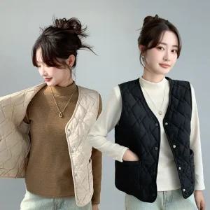 여성 겨울 누빔조끼 방한 보온 베스트 데일리 이너 브이넥 초경량조끼 3color