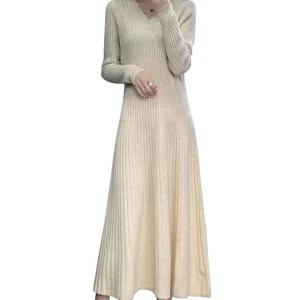 [예쎄오피스] (예쎄) 브이넥 골지 플레어 니트 롱원피스(S4WOP009A)