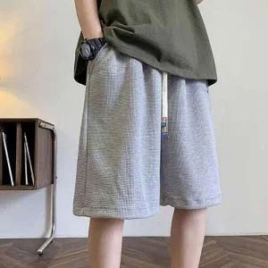 남자 여름 외출 패션 허리 밴딩 와플 패턴 5부 반바지