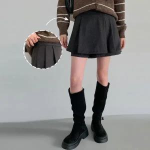 [하프클럽/]여성 캐주얼 울 플리츠 A라인 미니 스커트 팬츠