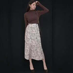 [신상오픈런]|KHK1744|여성용 하이웨스트 꽃무늬 머메이드 롱 스커트