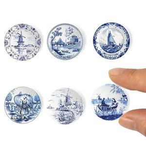 6PCS 수작업 미니어처 세라믹 접시, 1:12 또는 1:6 스케일, 빈티지 도자기 플레이하우스 접시(청백색 B, 2.3CM)