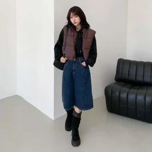 여자 캐주얼 와이드핏 뒷밴딩 데님 청 반바지