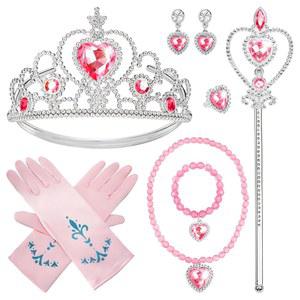 IGMaryBox 7PCS 프린세스 드레스업 액세서리 다이아몬드 크라운 세트 장갑 티아라 지팡이 목걸이 귀걸이 팔찌 반지 증정