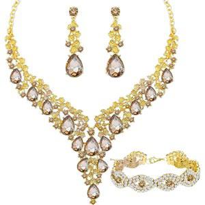 팍수안 웨딩 신부 들러리 오스트리아 크리스탈 라인스톤 주얼리 세트 성명 초커 목걸이 귀걸이 팔찌 결혼식 파티 프롬용