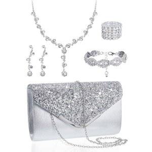 헤노이소 5개 지갑 라인스톤 주얼리 세트 프롬 클러치 목걸이 여성 신부용 귀걸이 팔찌