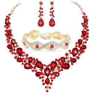 기적의 정원 3/4피스 여성 보석 세트 인조 라인스톤 크리스탈 신부 성명 초커 목걸이 티아라 크라운 링크 뱅글 팔찌 티어드롭 댕글 귀걸이