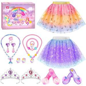 HAIMST 프린세스 드레스 업 슈즈 세트, 소녀들 장난감, 주얼리 부티크 크라운 목걸이 귀걸이 반지 팔찌, 롤 시늉 놀이 선물 장난감 3세 4세 5세 6세 소녀들을 위한