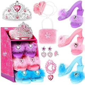 자오렉스 프린세스 드레스업 신발 시늉 주얼리 장난감 세트 티아라 귀걸이 목걸이 반지 역할극 3~6세 어린 소녀들을 위한