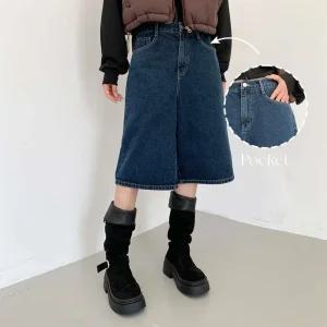 여성 와이드핏 백밴딩 데님숏팬츠