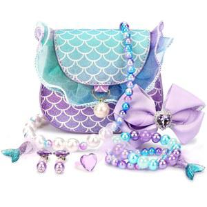 3-8세 소녀를 위한 용 지갑, 드레스업 주얼리 시즈 플레이 액세서리, 인어공주 소녀 장난감 4-5
