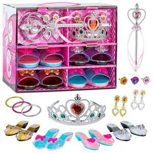 토이벨트 프린세스 드레스업 슈즈와 주얼리 부티크 - 4켤레의 다양한 액세서리가 포함된 어린 소녀들을 위한 시늉 놀이 세트 용 소녀 장난감 (클래식 에디션)