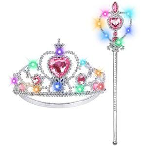 어린 소녀들을 위한 비비티 프린세스 크라운 티아라 공주 드레스 액세서리, 3-6 소녀를 지팡이 장난감 조명