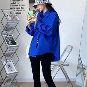 [아우트]루즈핏 블루 코디 데일리 레이스나시 셔츠