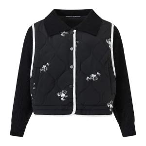 [미니멈에브리데이][미니멈 에브리데이]플라워 자수 퀼팅 패딩 니트 배색 자켓 (EB4JK010D)