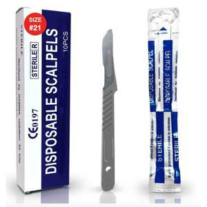 메드헬프 일회용 메스 블레이드 21 샤프, 플라스틱 손잡이, 고탄소 강철 칼날, 더마플랜닝용 메스, 족부학, 공예품 등 - 10개들이 상자