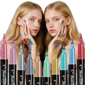 ThEast 10 컬러 글리터 페이스 페인트, 할로윈 메이크업 키트, 피부 세척 가능한 임시 타투 펜 바디 마커, 메탈릭 홀로그램 코스프레