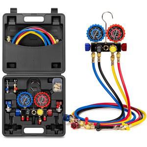 VIVOHOME HVAC 매니폴드 게이지 세트 R134a R410a R22 R32 냉매, 차량 프레온 충전 및 배기를 위한 5피트 호스가 장착된 밸브 자동차 AC 4개